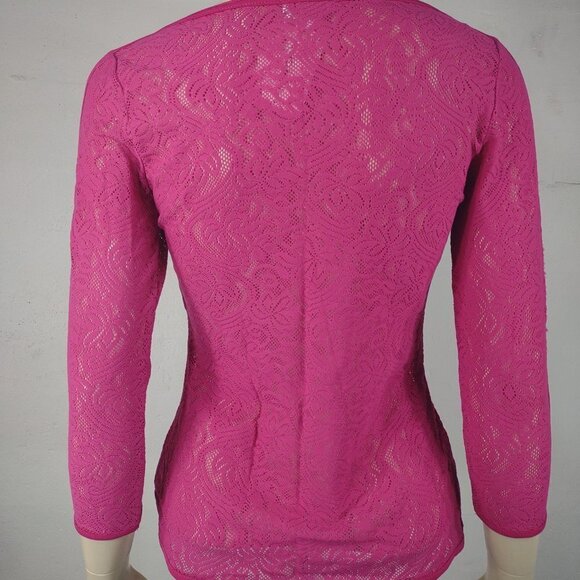 NWT Cache pink sheer laser cut stretch lace tee blouse shirt ladies XS - Picture 6 of 8